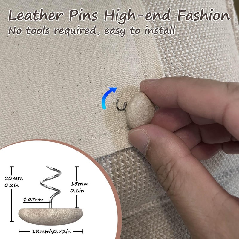 MAICOBI Leather Upholstery Twist Pins for Bed Skirts – 12 Pack Fabric Holders and Tacks for Sofa Covers, Armchairs, and DIY Sewing – Elegant Screw Design Upholstery Accessories (24, Brown) - Image 2